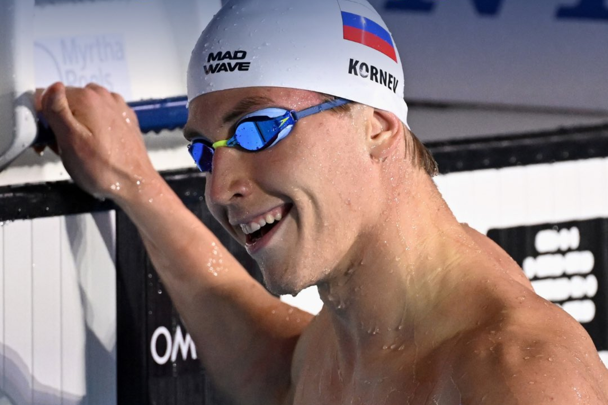El ruso Egor Kornev tras su nuevo récord del mundo. WORLD AQUATICS