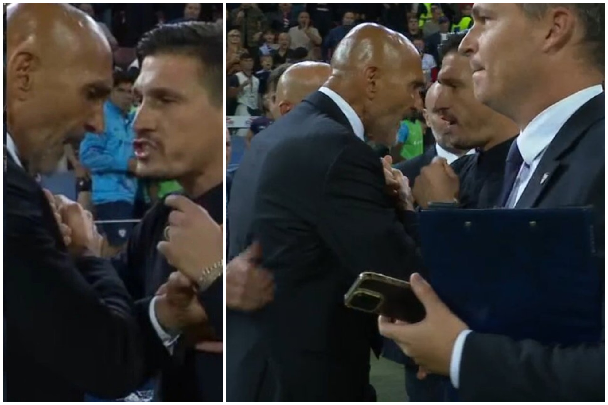 Imágenes de la discusión entre Spalletti y Pisacane.