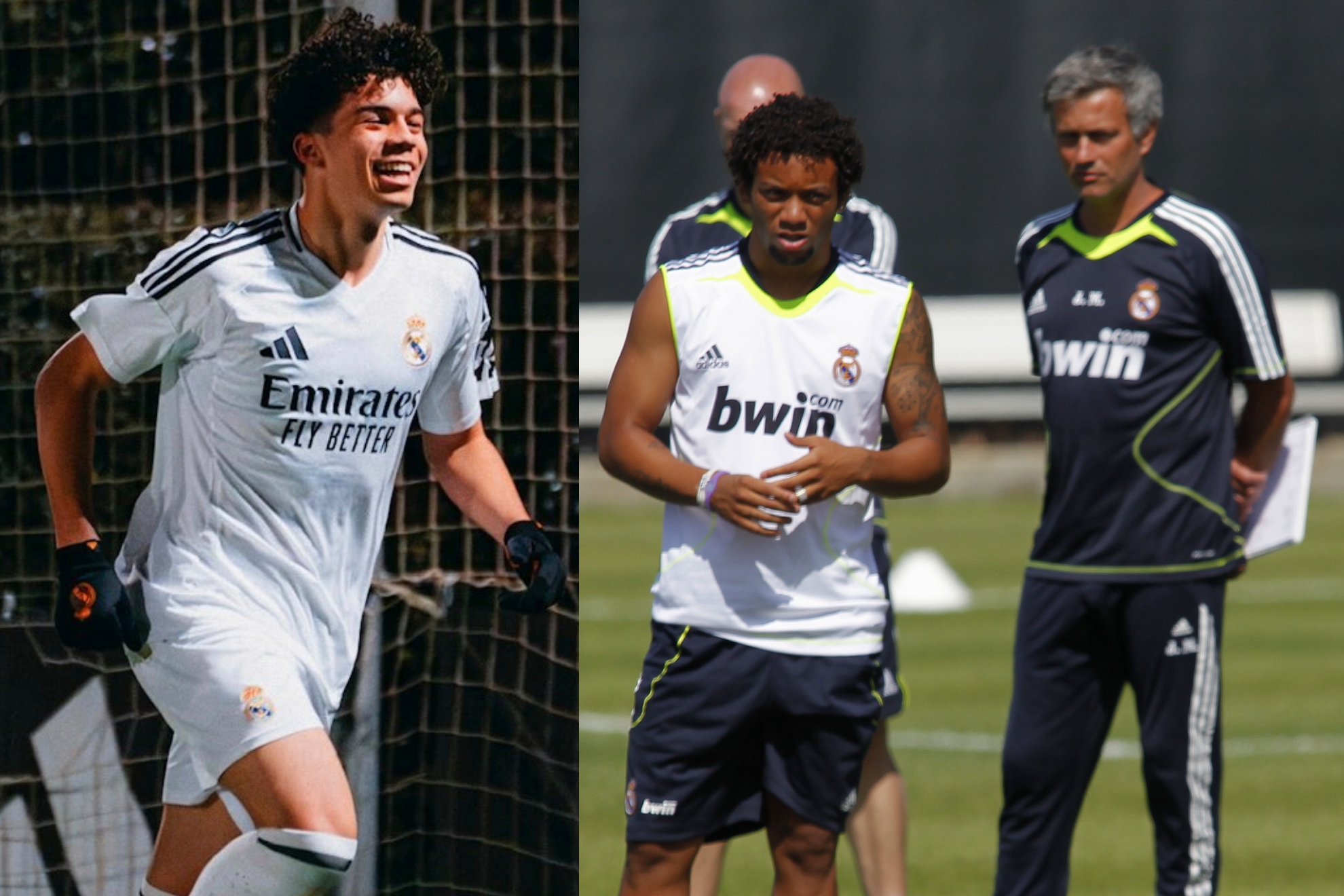Enzo Alves, a la izquierda, y Marcelo junto a Mou, a la derecha. CHEMA REY