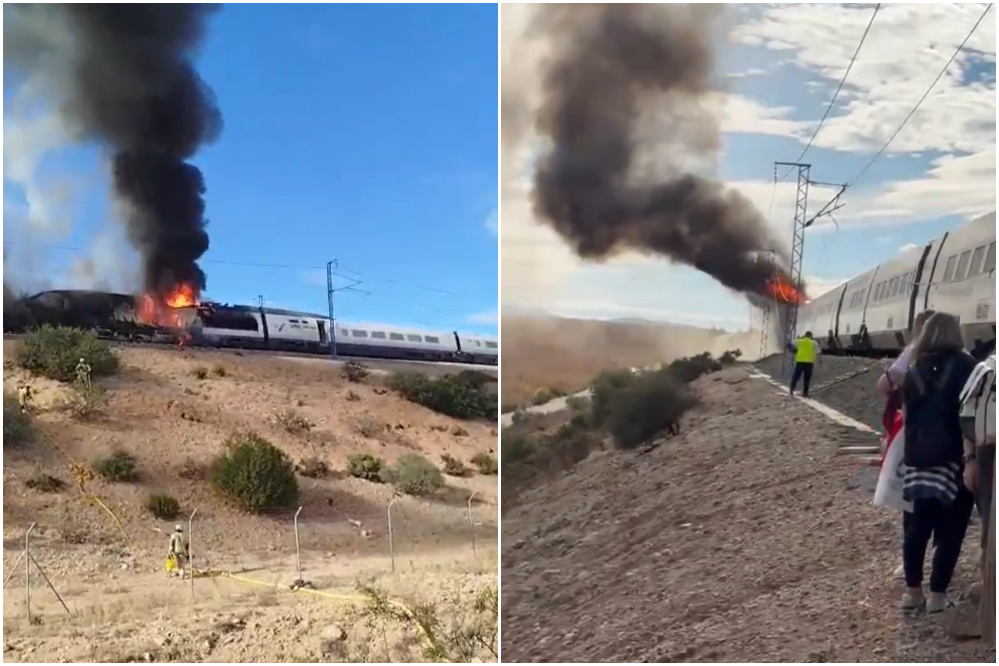 El incendio en el convoy del AVE a la altura de Ricla. RRSS