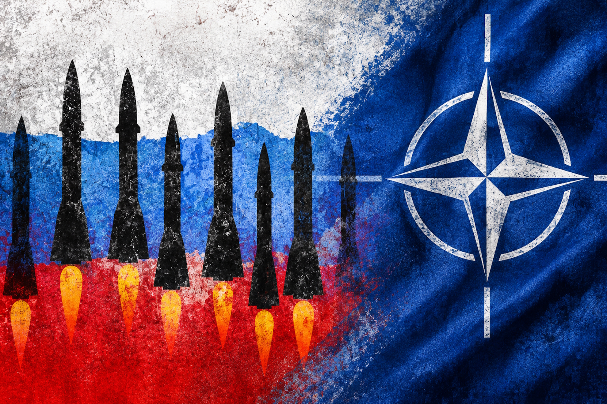 Ilustración con las banderas de Rusia y la OTAN.