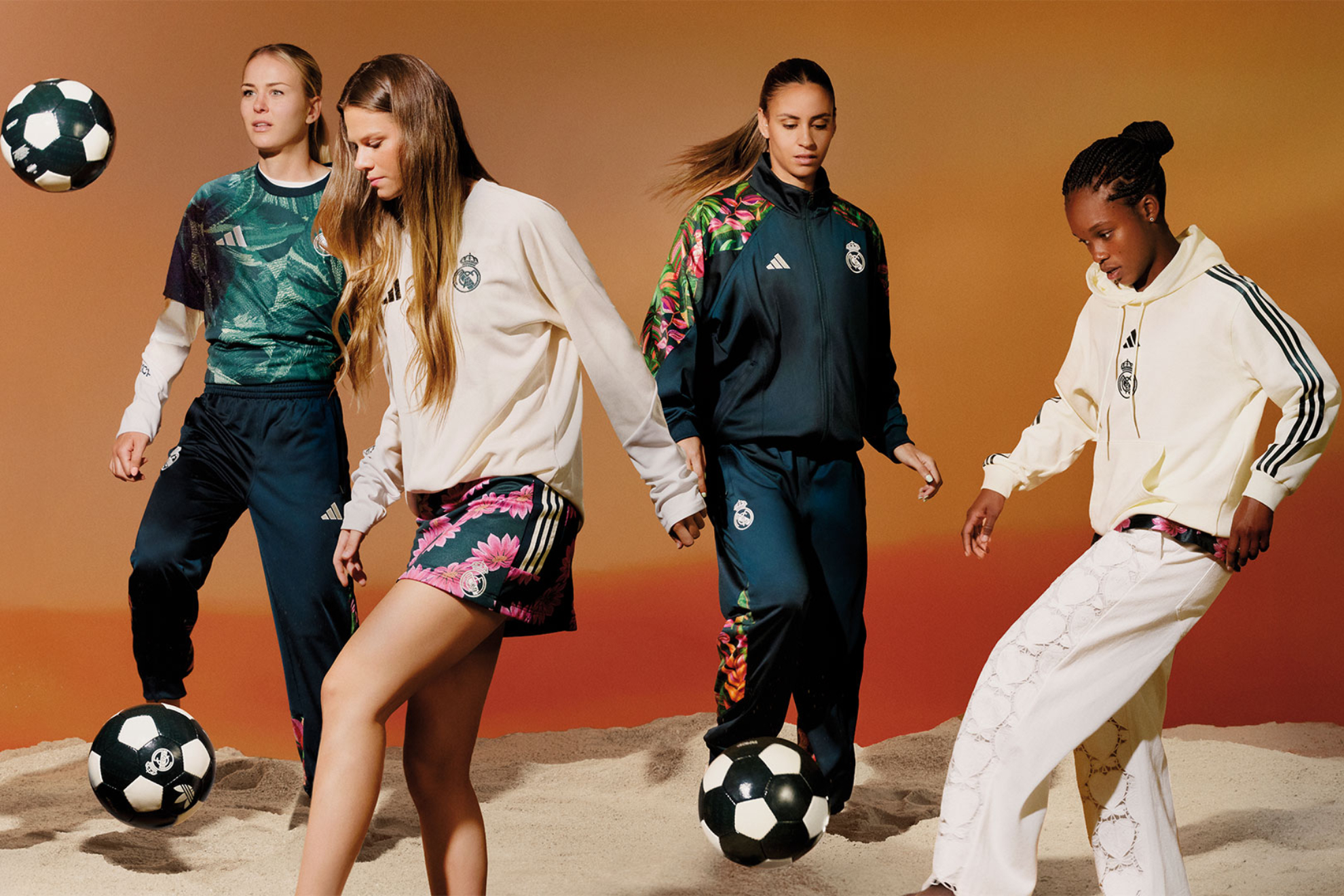 Jugadoras del Real Madrid con la ropa de la colección Adidas x FARM Rio. Adidas