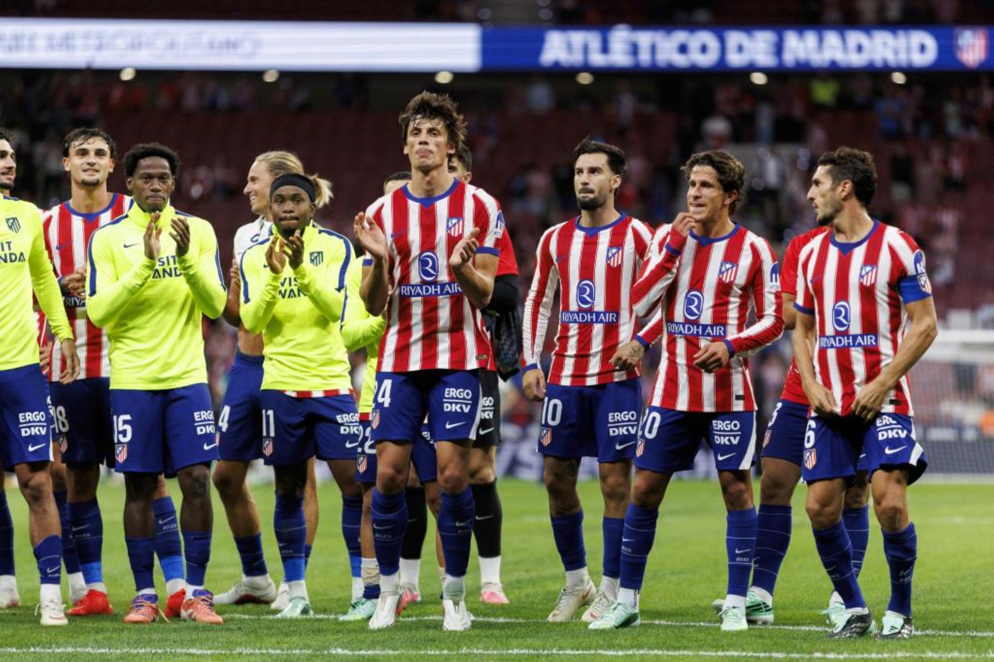 Los jugadores del Atlético tras un triunfo.