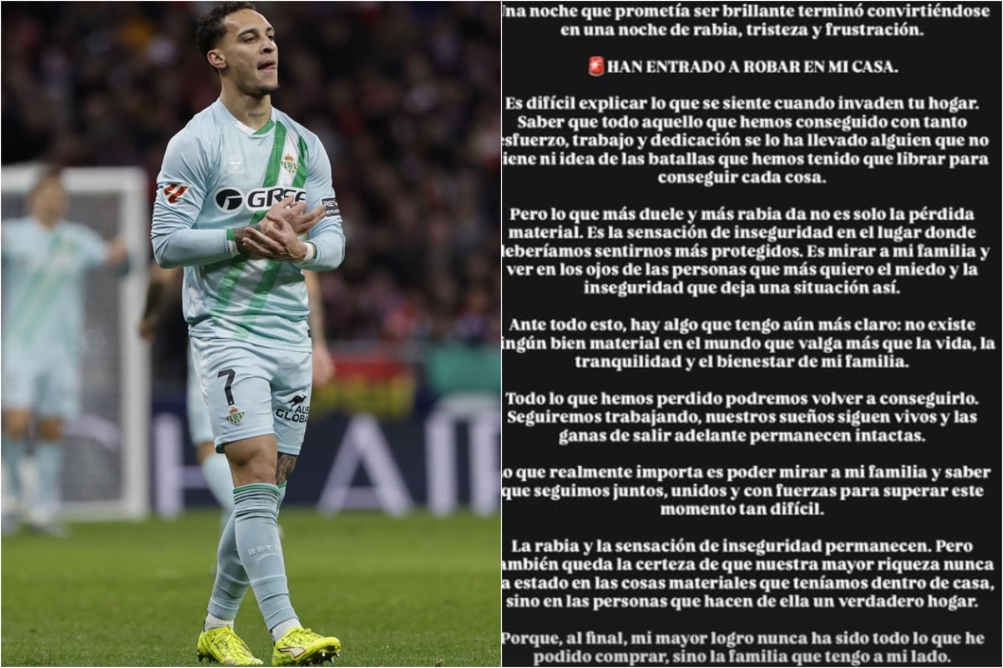El comunicado de Antony denunciando el robo en su domicilio.