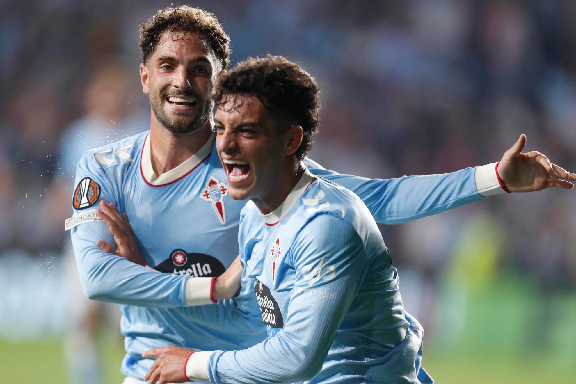Hugo Álvarez celebra su primer tanto en Europa League ante la Juventus. JORGE LANDIN