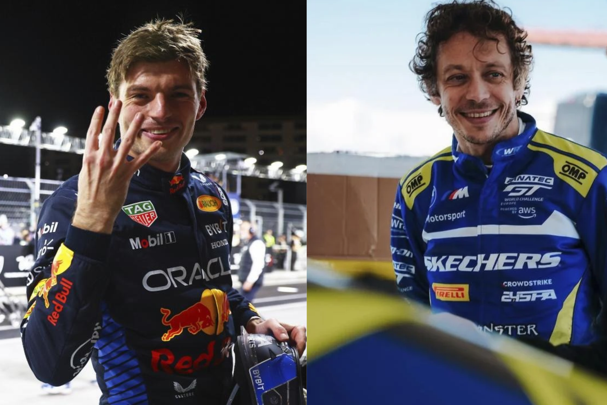 Max Verstappen (izquierda) vs. Valentino Rossi (derecha).