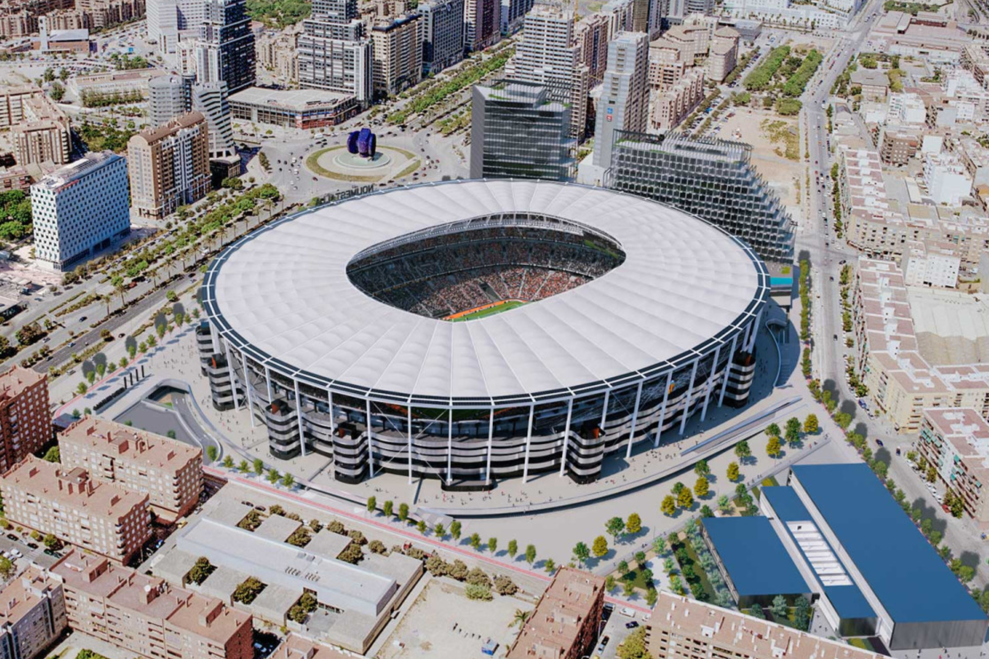 Recreación del Nou Mestalla visto desde el aire. FENWICK IRIBARREN