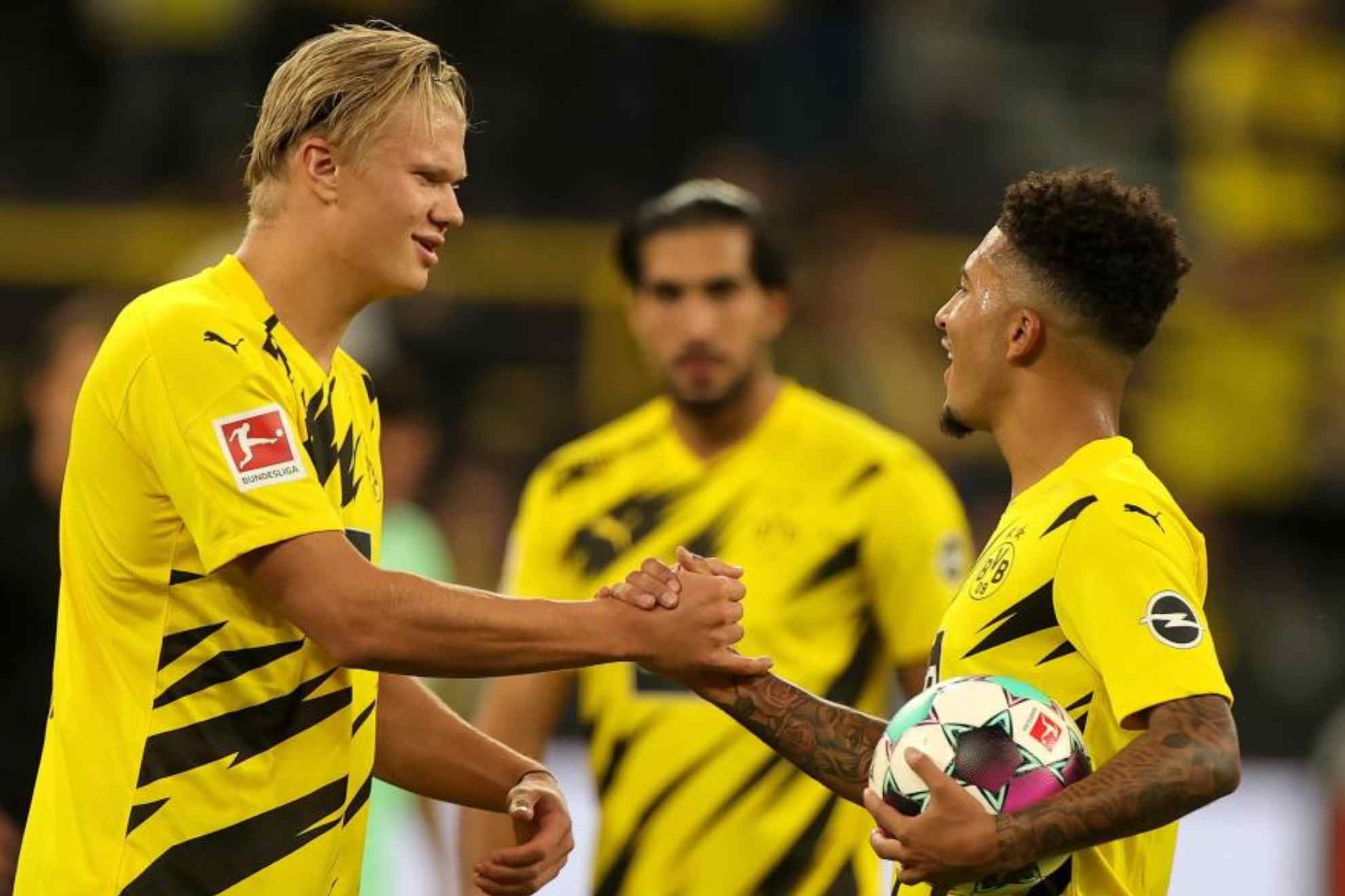 Erling Haaland y Jadon Sancho, en un partido en su etapa juntos en el Borussia Dortmund. EFE