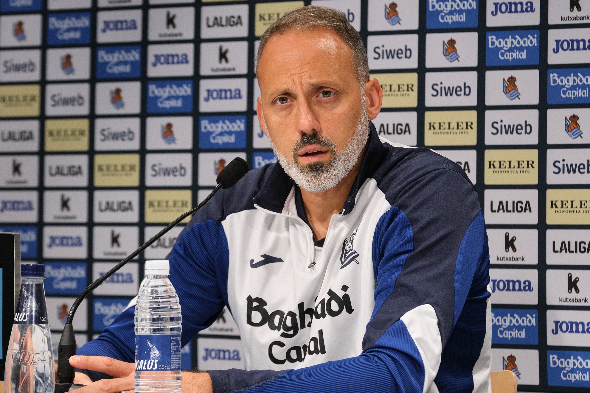 Pellegrino Matarazzo, durante la rueda de prensa en Zubieta. REAL SOCIEDAD