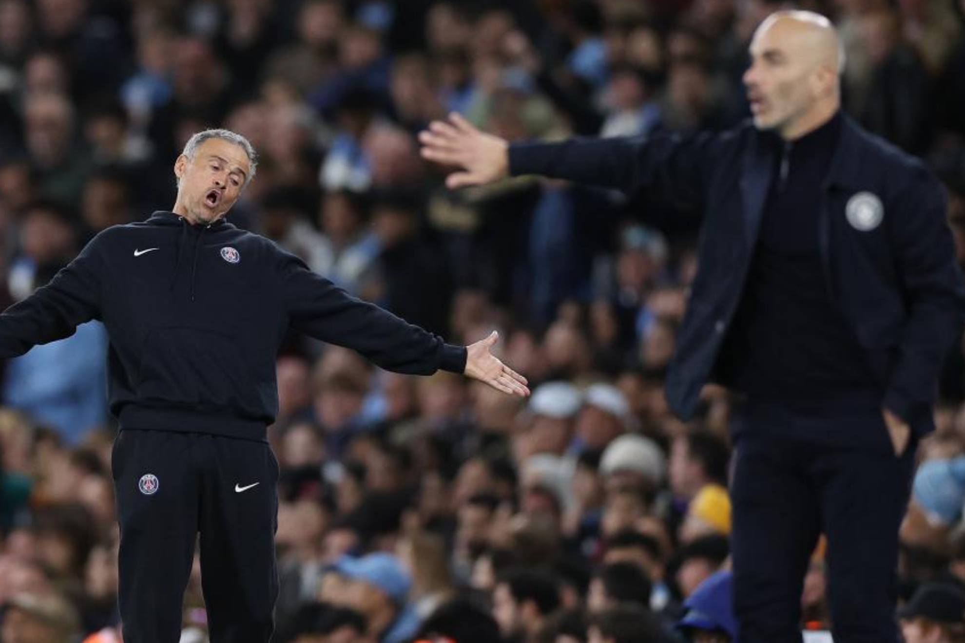 Enzo Maresca y Luis Enrique en el City-PSG de esta semana. EFE