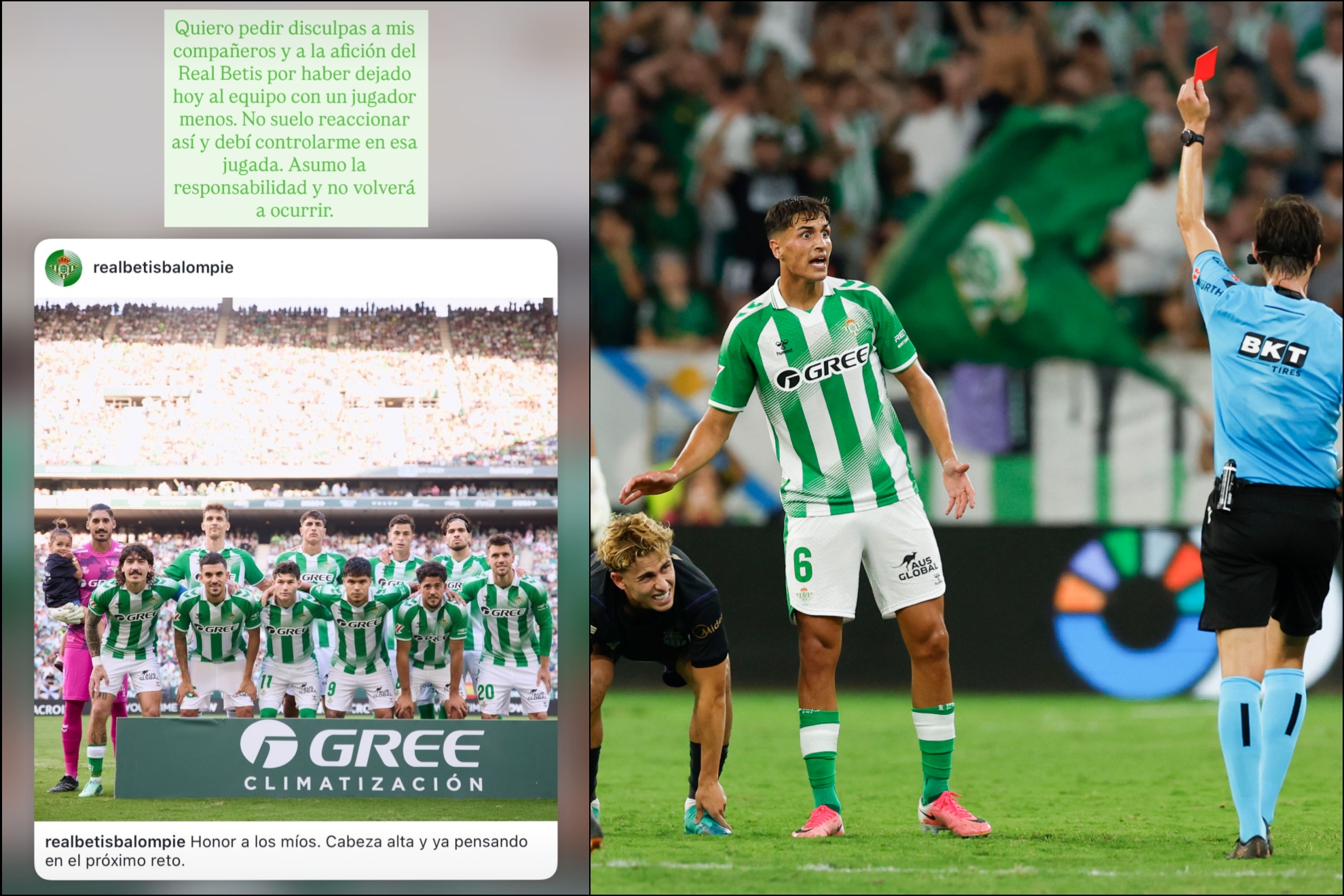 La publicación de Facundo Bernal en sus redes (izquierda) y el momento de la expulsión.