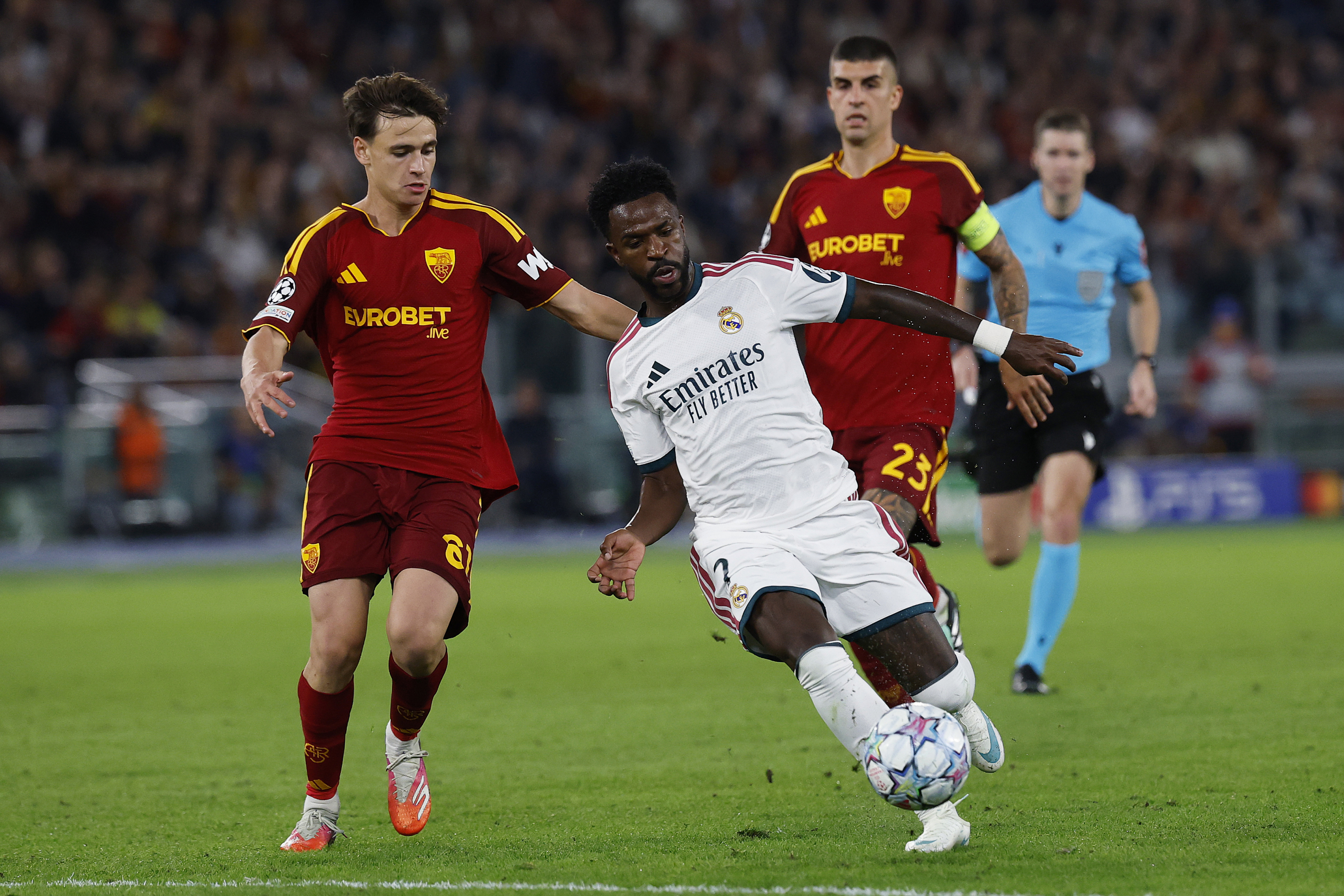 Vinicius, en Roma, en su última presencia con el Real Madrid. Chema Rey
