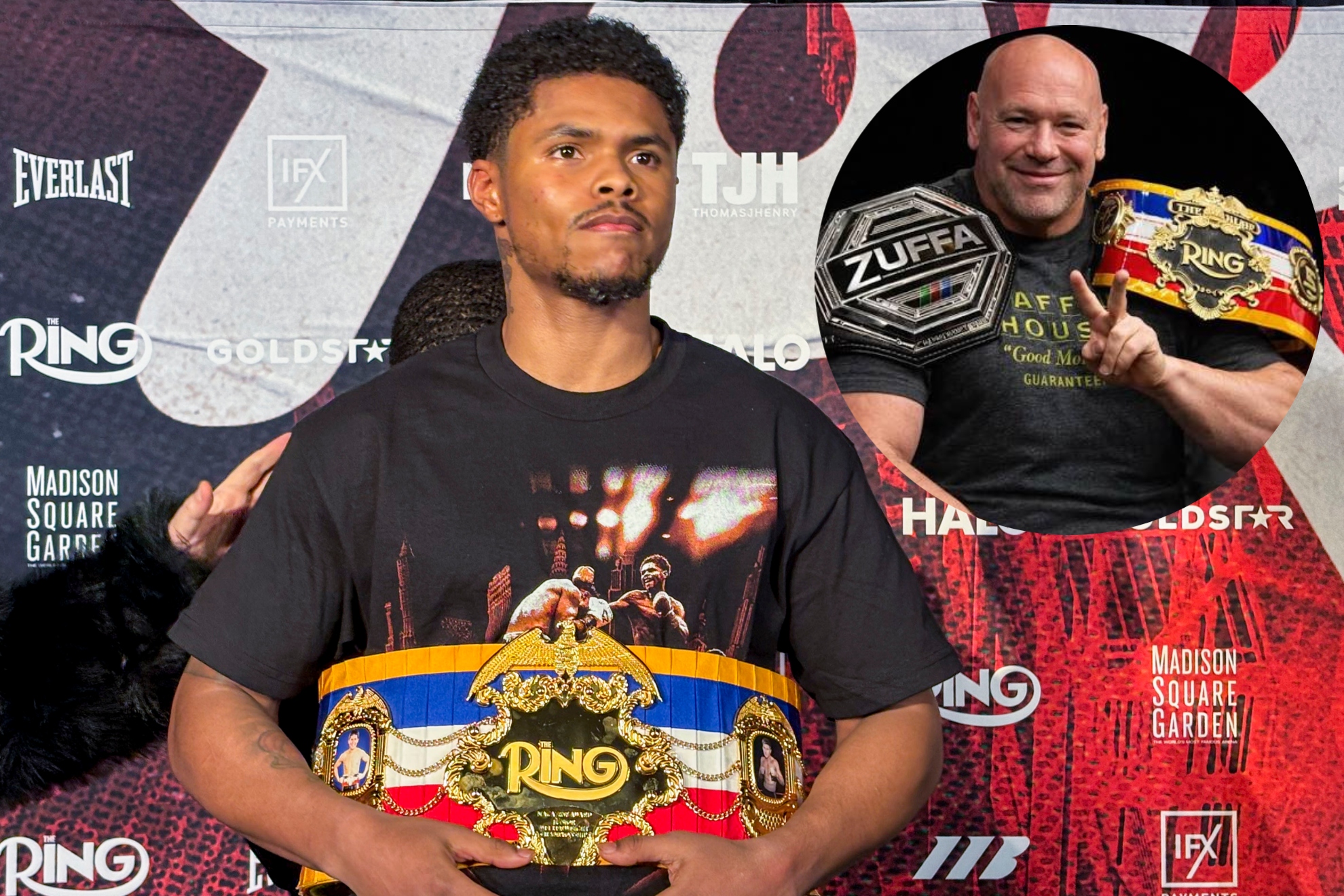 Shakur Stevenson antes de su pelea contra Teófimo (EFE) y Dana White (Zuffa).