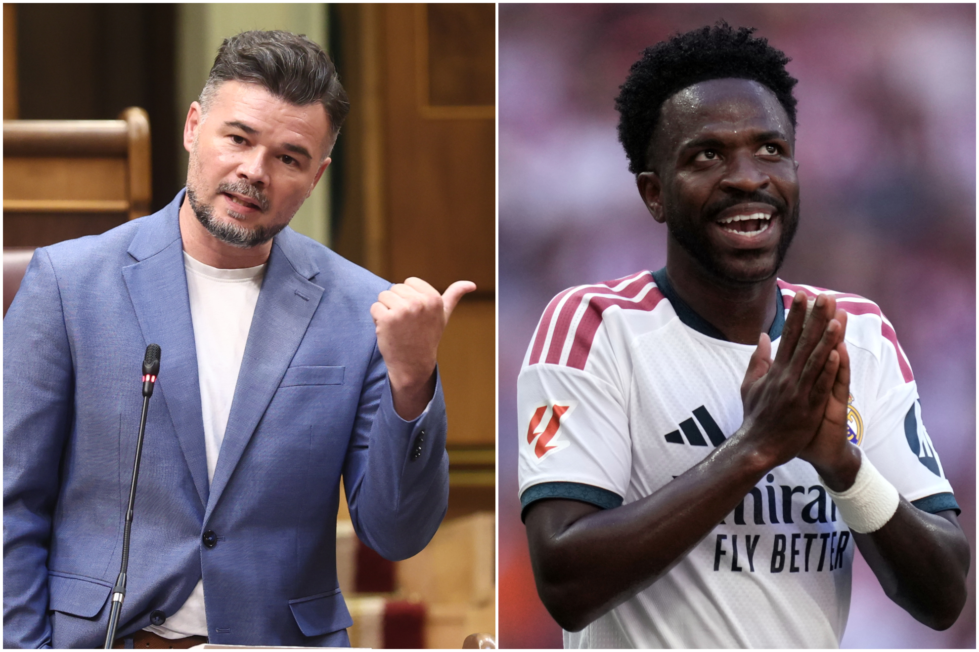 Gabriel Rufián / Vinícius. Getty / AP