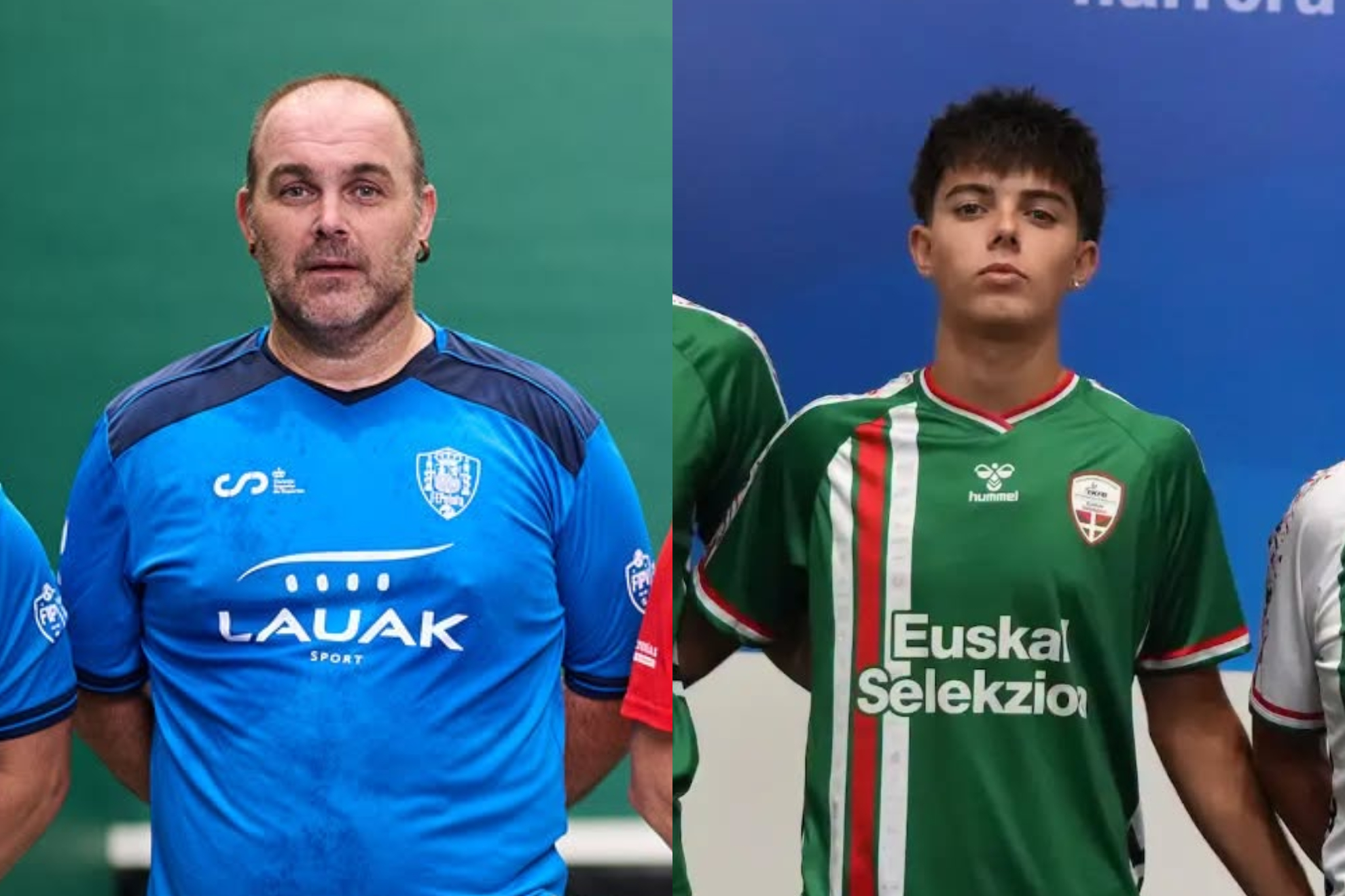Joxi Lopetegi, con España, y Xuban Lopetegi, con el País Vasco. FEPELOTA/Euskadiko Euskal Pilota Federakuntza