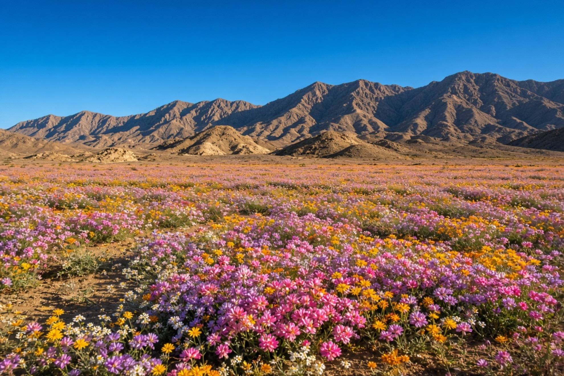 Desierto con flores. Creada con IA.
