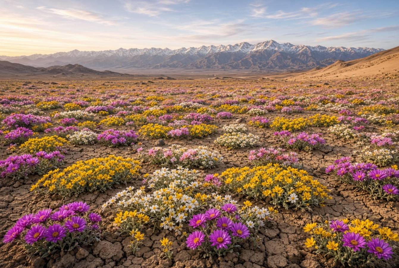 Ejemplo de un desierto repleto de flores.
