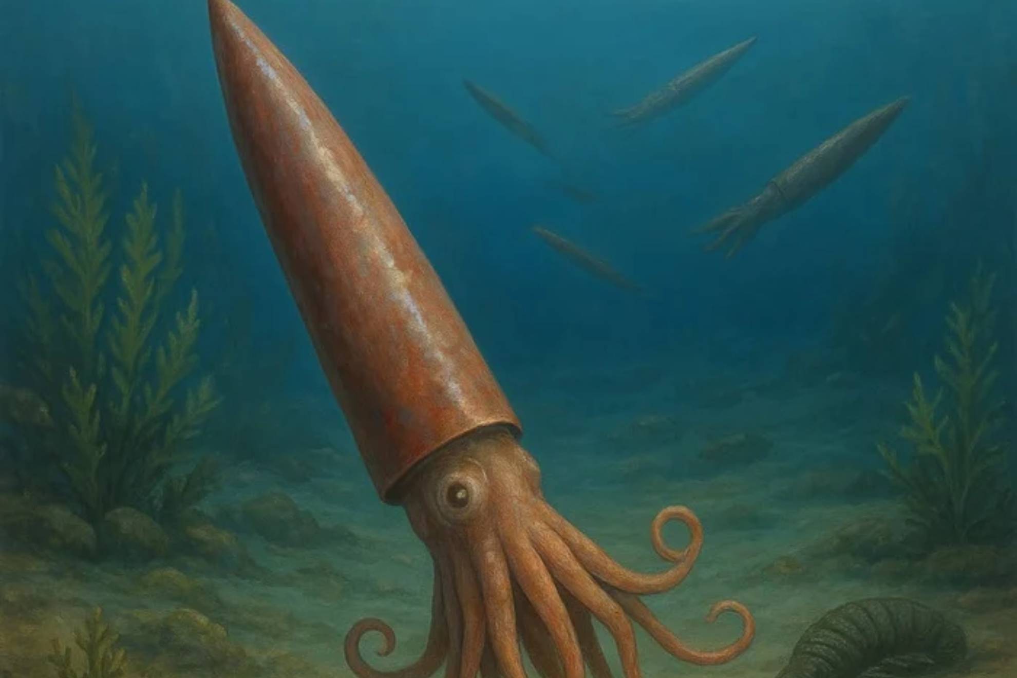 Ilustración de un belemnite.