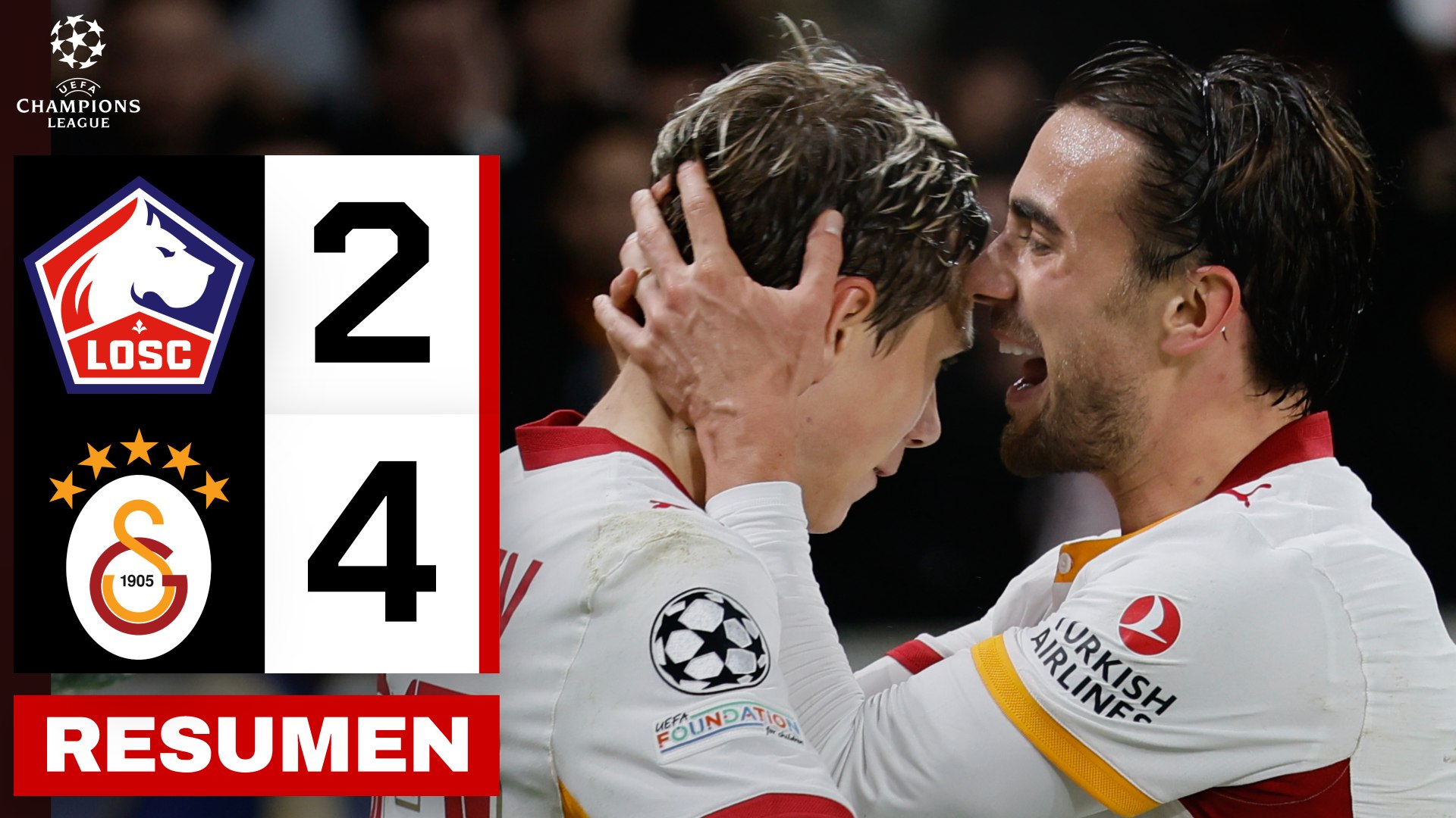 Goleada del Galatasaray contra el LOSC, los turcos se imponen en Francia