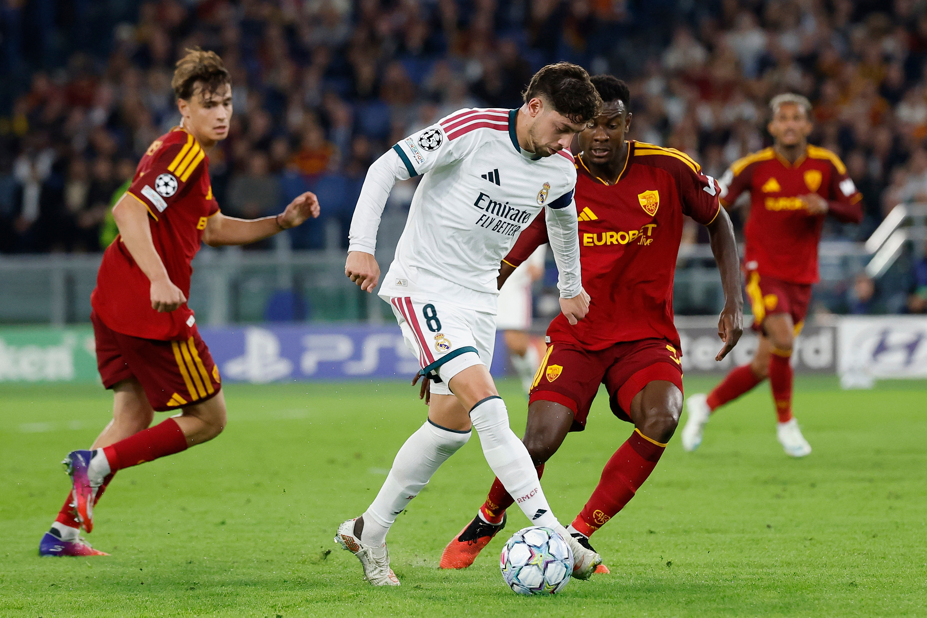 Fede Valverde, en el partido de Champions entre Roma y Real Madrid FOTO CHEMA REY