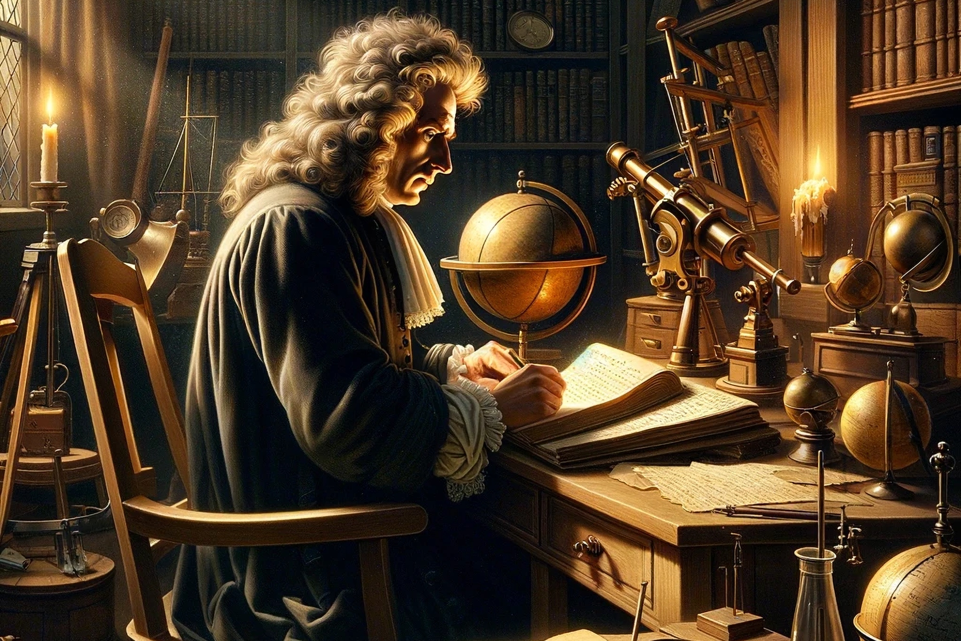 Isaac Newton. Creada con IA.