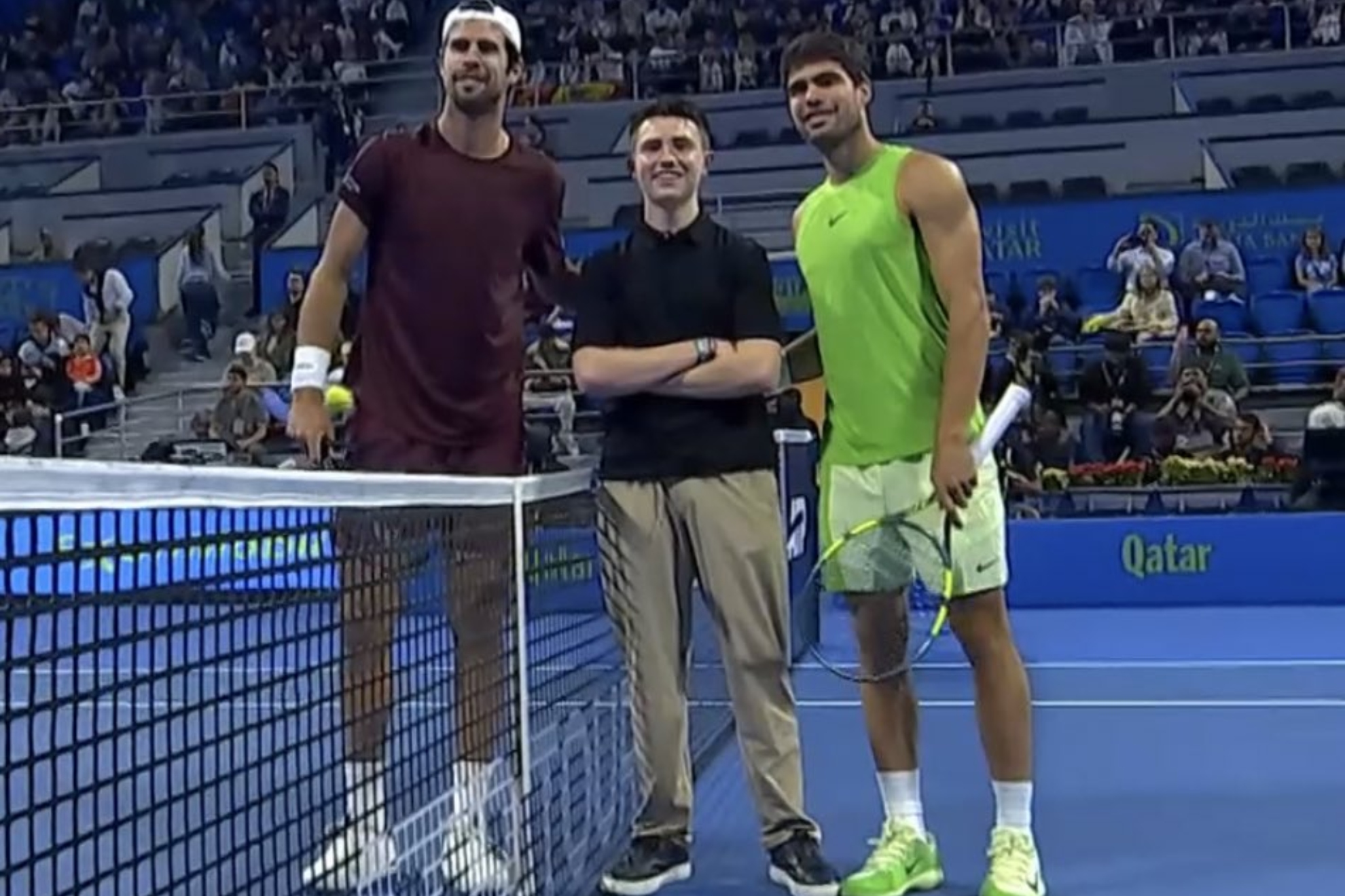 Khachanov y Alcaraz, en su último partido en Doha.