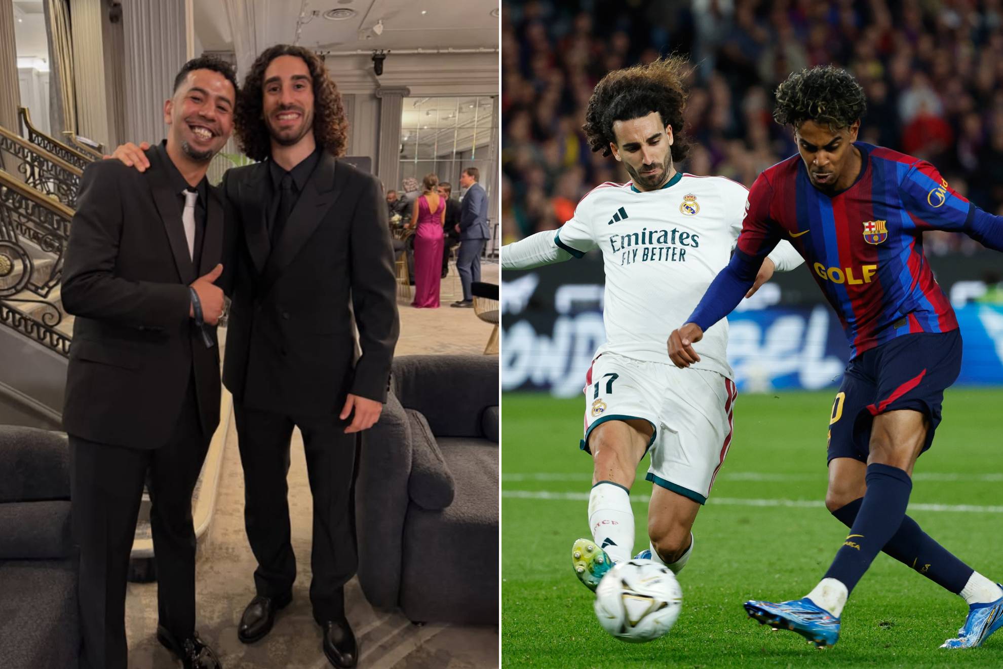 Cucurella y el padre de Lamine Yamal en la gala del Balón de Oro.