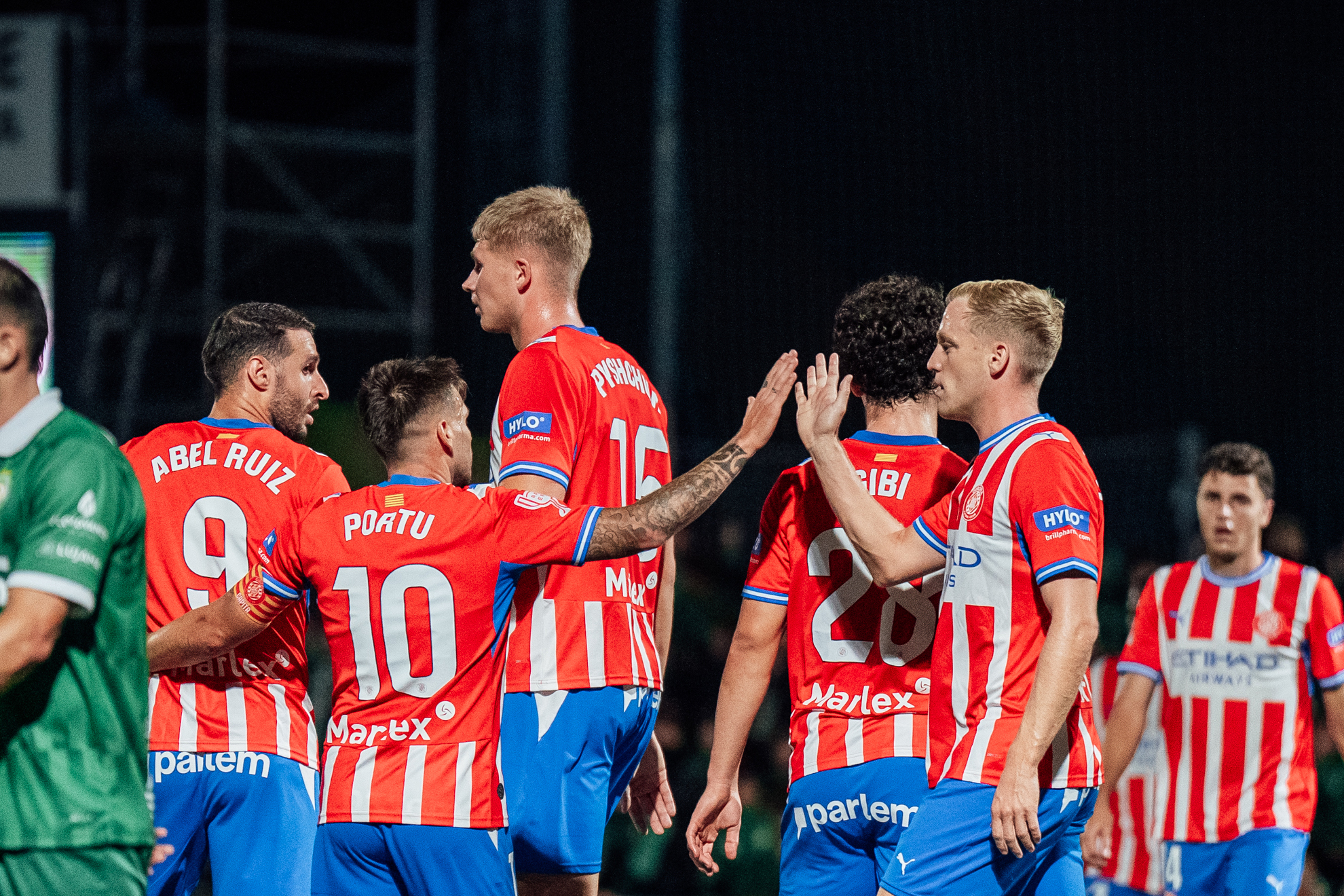 Los jugadores del Girona celebran el primer gol. GIRONA FC
